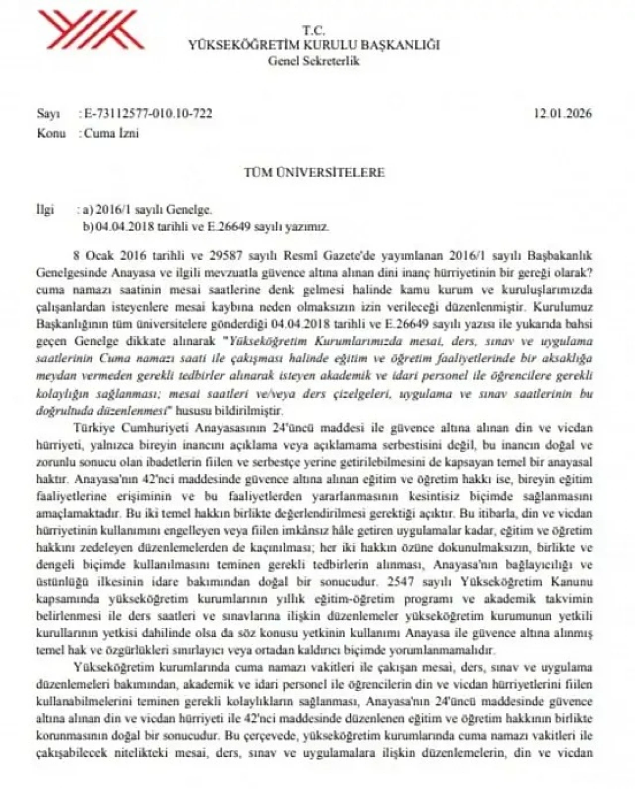 Üniversitelerde cuma düzeni değişiyor mu? YÖK talimat gönderdi!