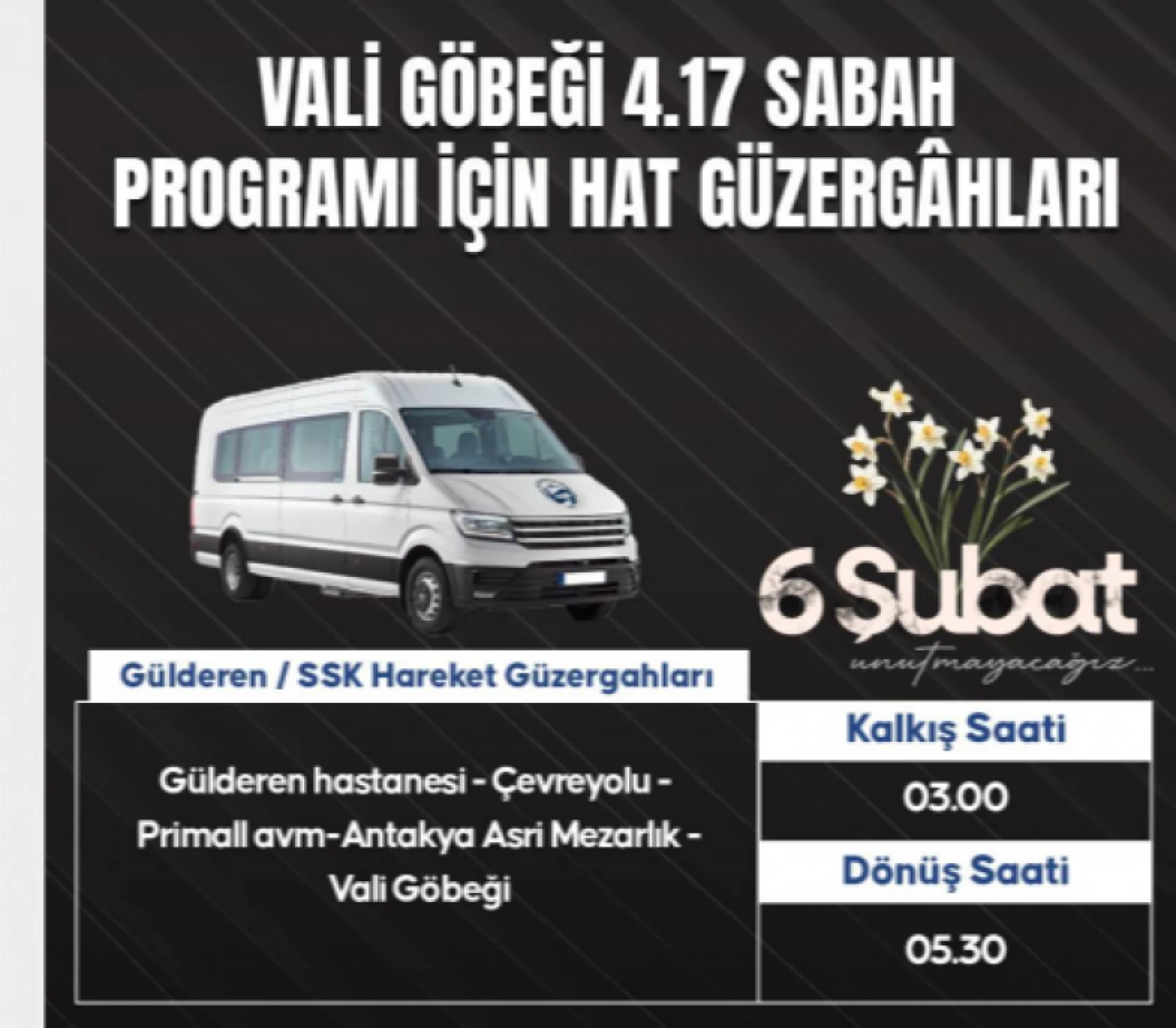 Hatay'da 6 Şubat anmaları için 28 hat ücretsiz hizmet verecek!