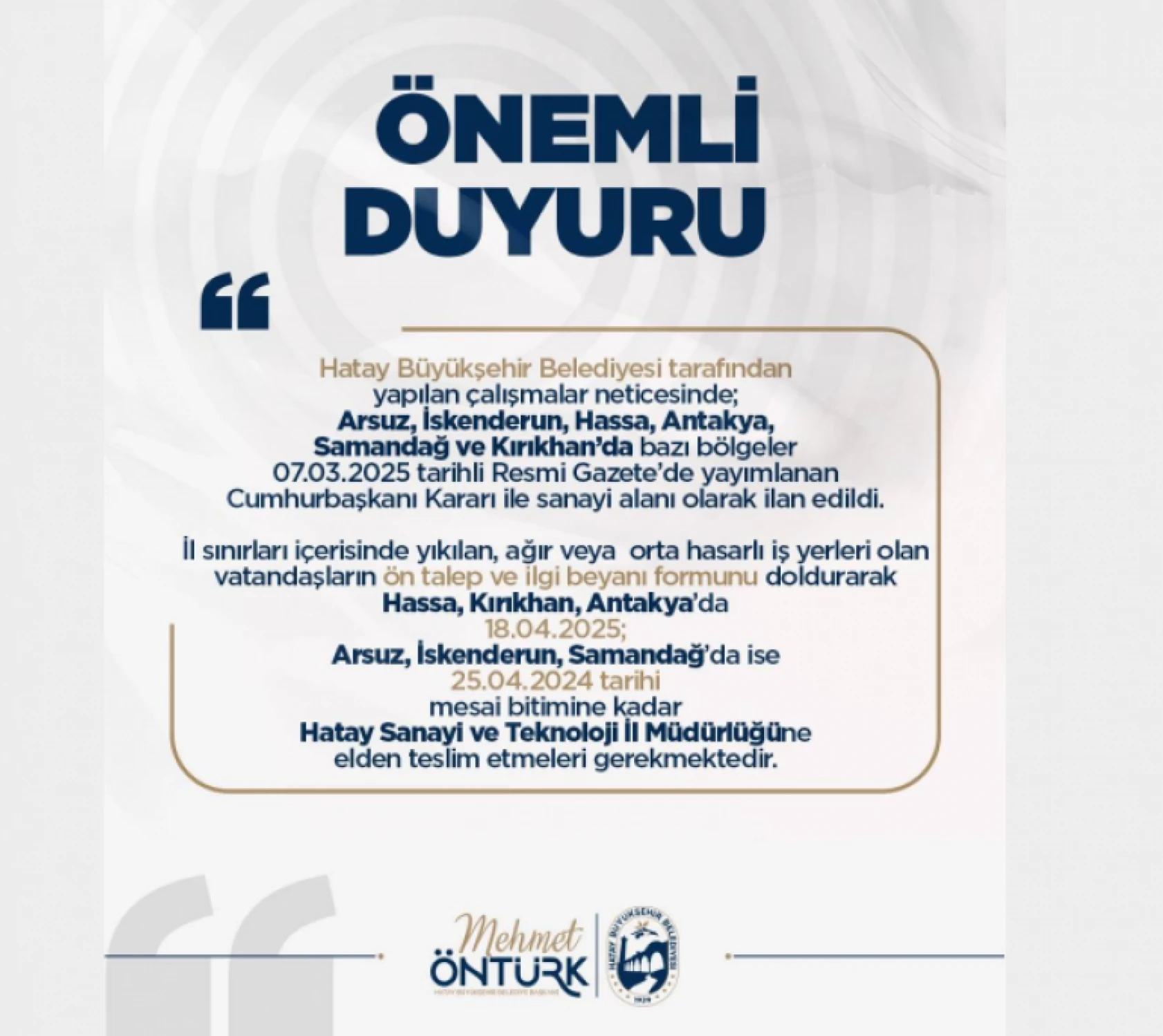 Hataylılara sanayi müjdesi: 6 ilçede sanayi siteleri kurulacak!