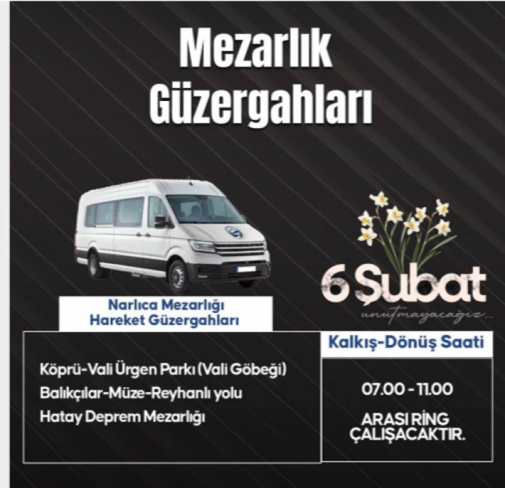 Hatay'da 6 Şubat anmaları için 28 hat ücretsiz hizmet verecek!