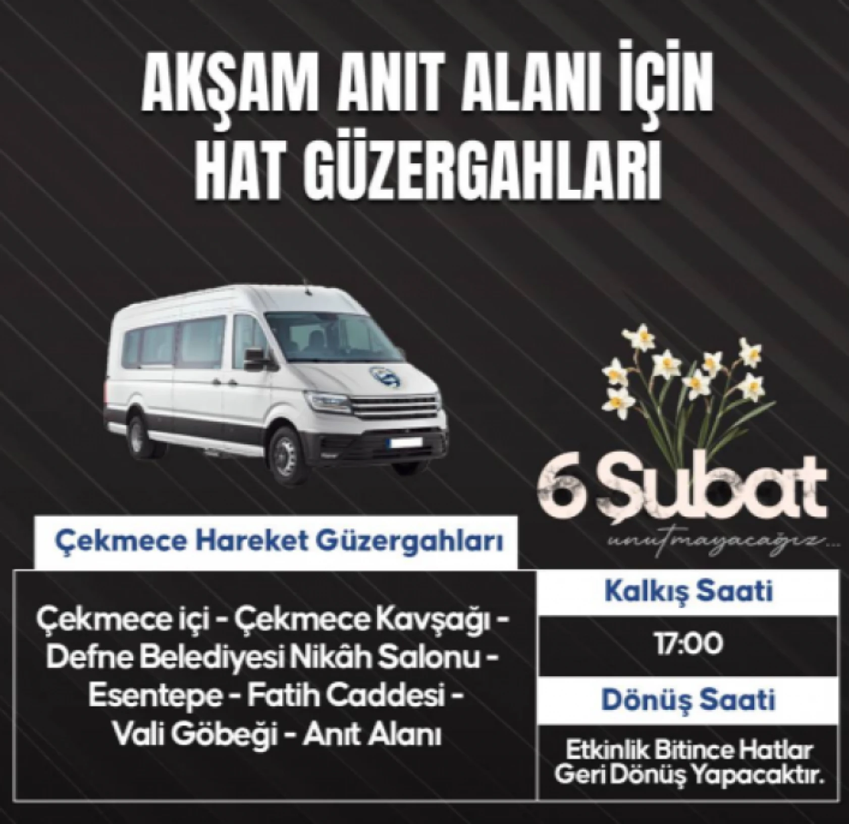 Hatay'da 6 Şubat anmaları için 28 hat ücretsiz hizmet verecek!