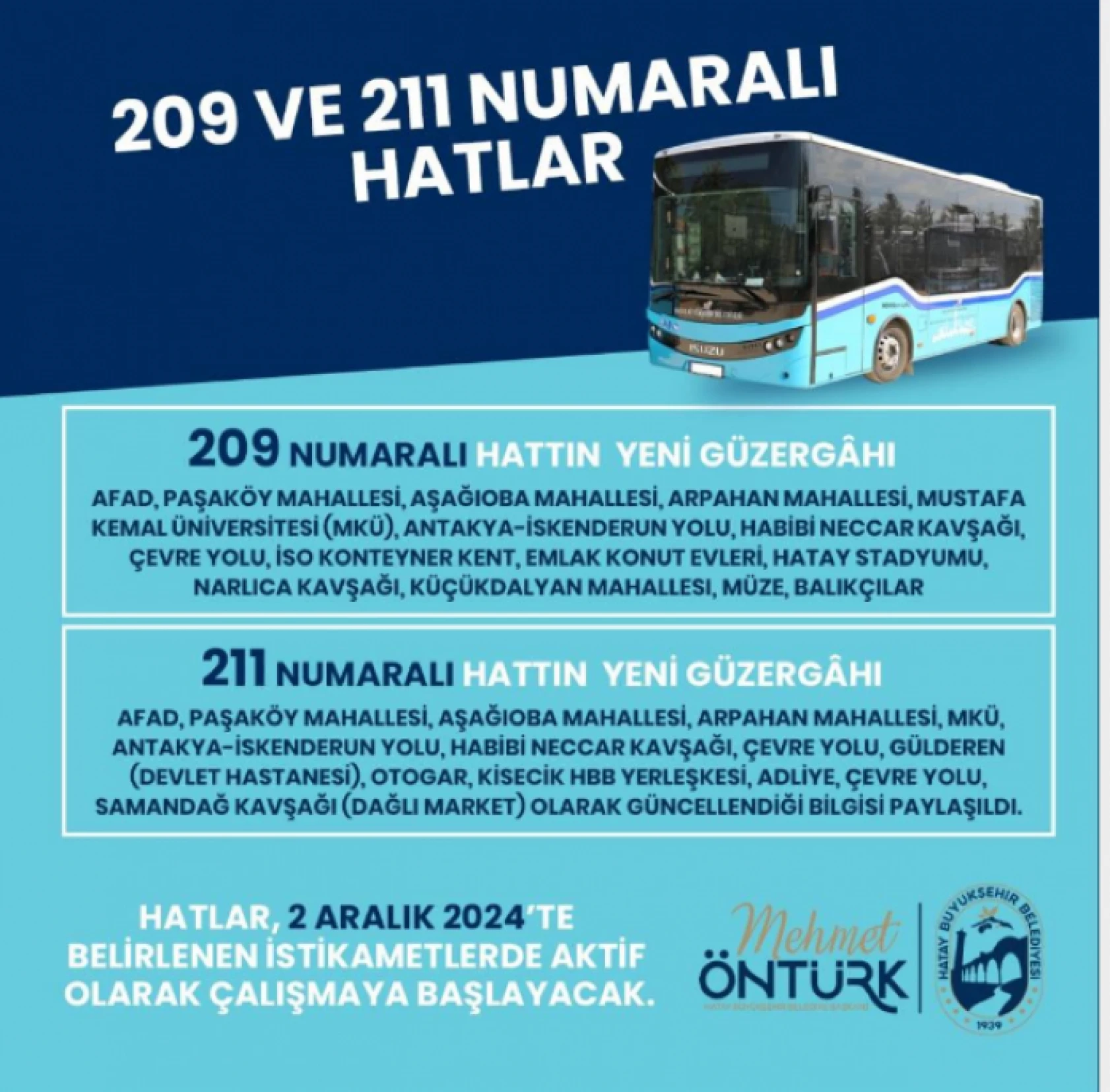 Hatalılar dikkat: 2 önemli otobüs hattı güzergâhında değişiklik!