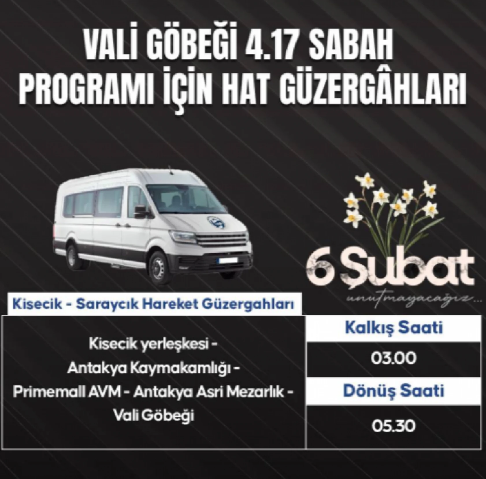 Hatay'da 6 Şubat anmaları için 28 hat ücretsiz hizmet verecek!