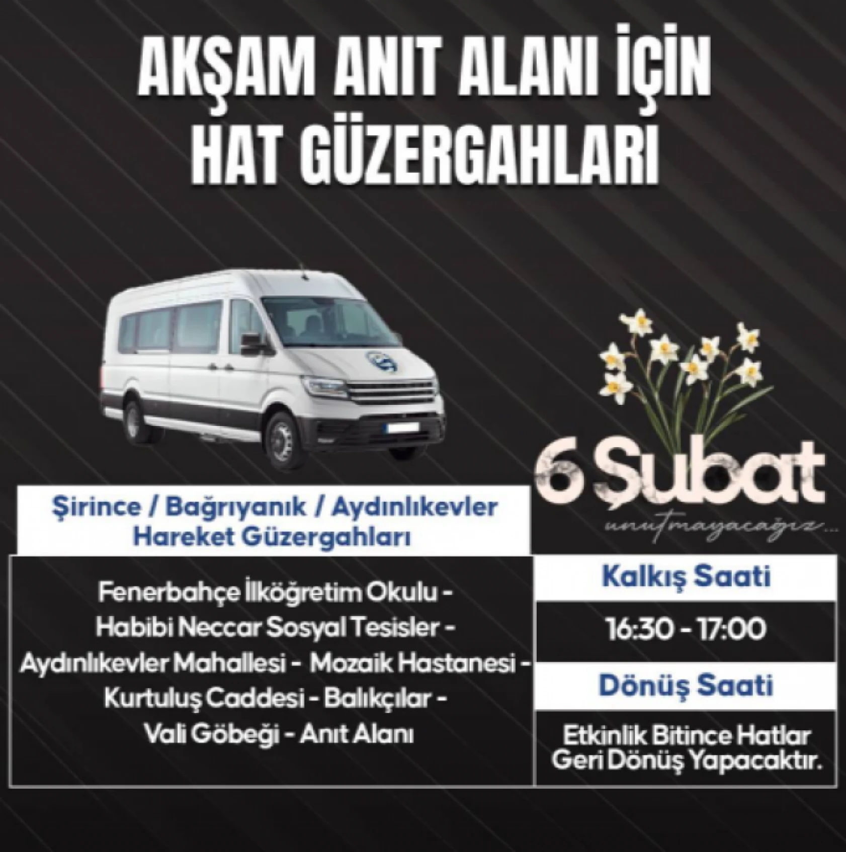 Hatay'da 6 Şubat anmaları için 28 hat ücretsiz hizmet verecek!